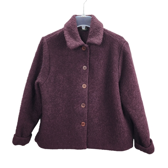 Eileen Fisher Wool Jacket Wine Boucle Medium - Picture 1 of 8